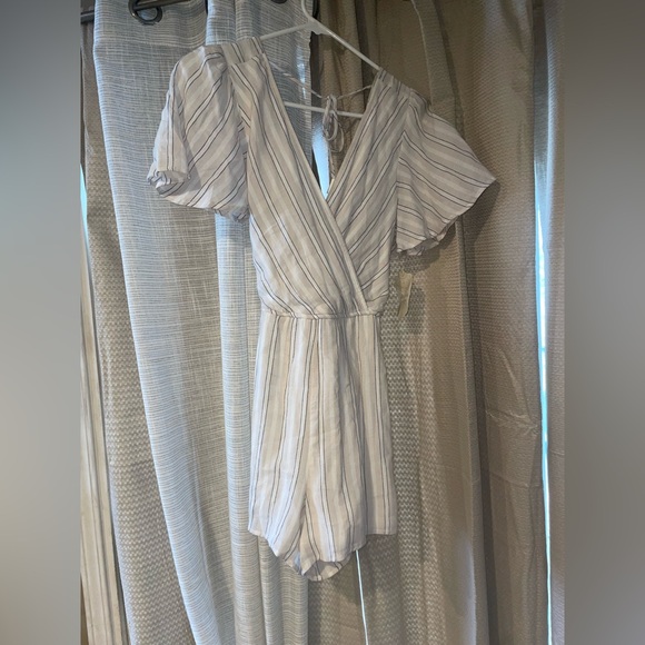 Altar'd State Cream Striped Wrap Romper - Picture 11 of 11